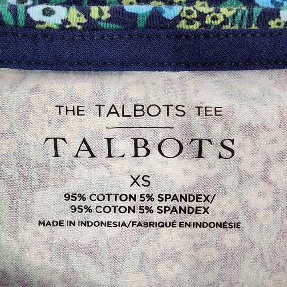 Talbots Floral Fields Crew Neck Tee Cotton Blend Long Sleeve Stretch Blue Green - Picture 7 of 8